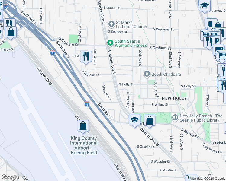 map of restaurants, bars, coffee shops, grocery stores, and more near in Seattle