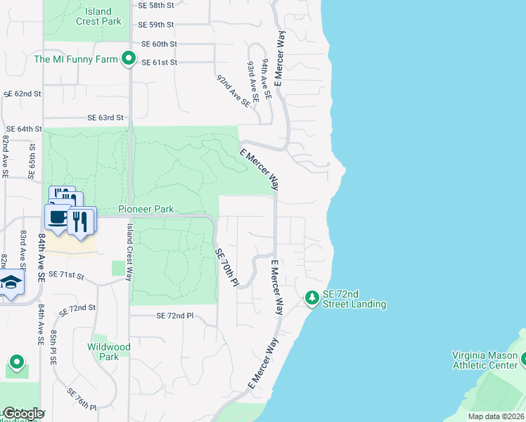map of restaurants, bars, coffee shops, grocery stores, and more near 9350 Southeast 68th Street in Mercer Island