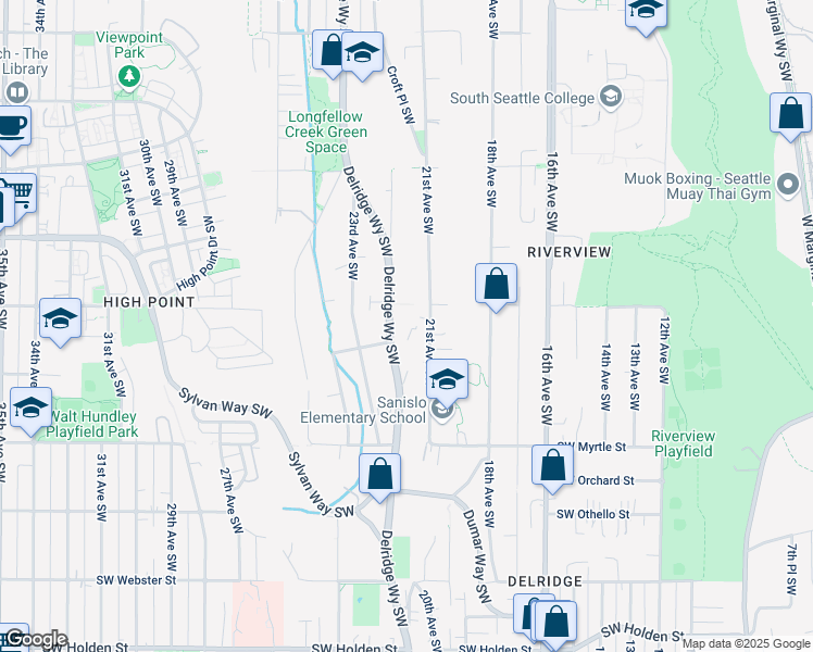 map of restaurants, bars, coffee shops, grocery stores, and more near 6709 21st Avenue Southwest in Seattle