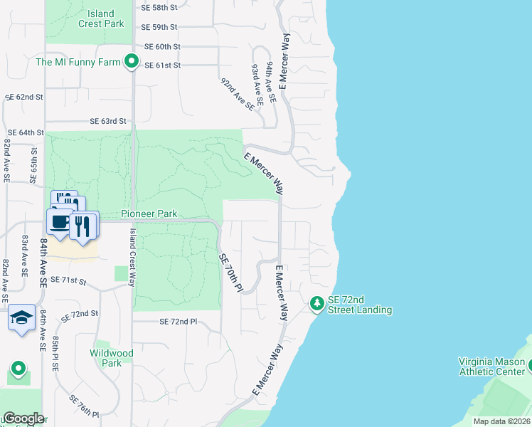map of restaurants, bars, coffee shops, grocery stores, and more near 9350 Southeast 68th Street in Mercer Island