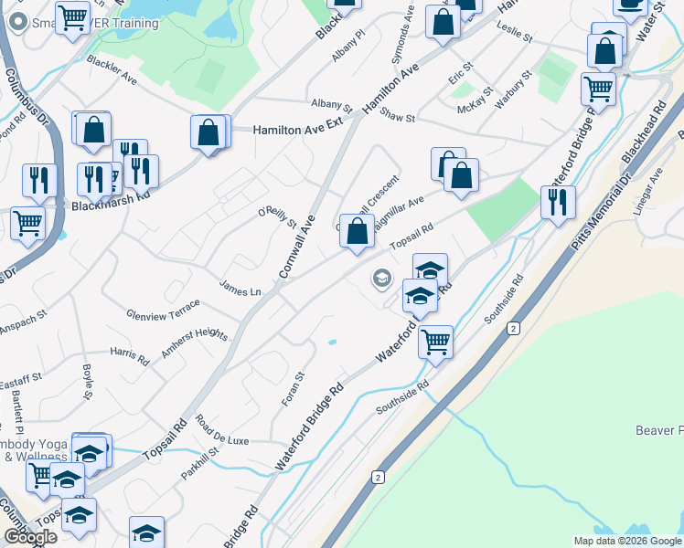 map of restaurants, bars, coffee shops, grocery stores, and more near 176 Topsail Road in St. John's