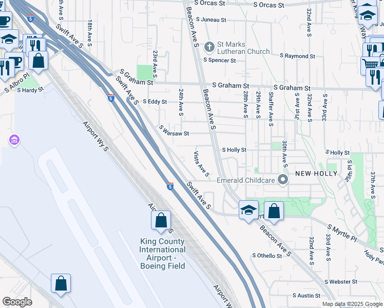 map of restaurants, bars, coffee shops, grocery stores, and more near 6714 Vista Avenue South in Seattle