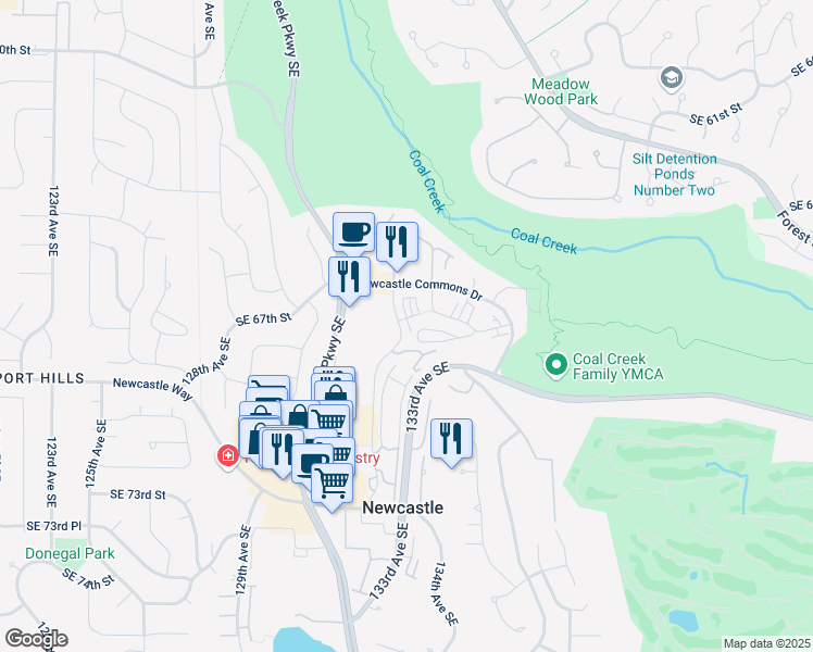 map of restaurants, bars, coffee shops, grocery stores, and more near 6742 132nd Place Southeast in Newcastle