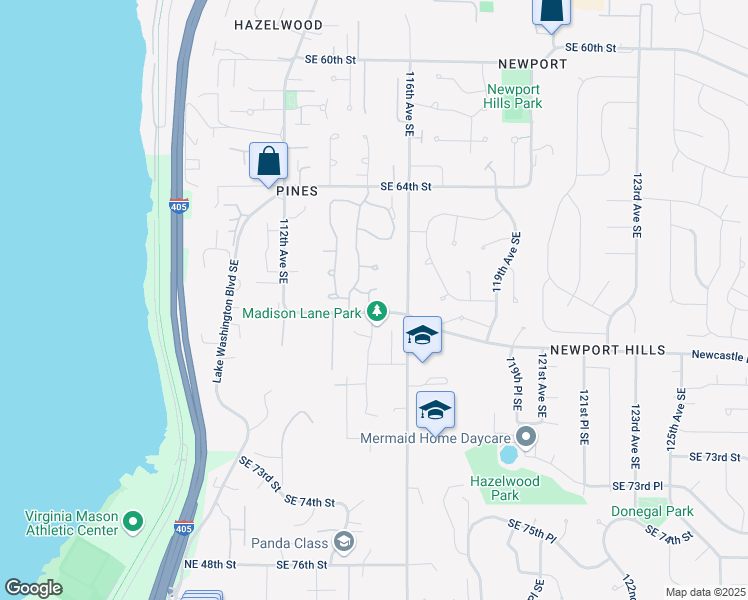 map of restaurants, bars, coffee shops, grocery stores, and more near 11421 Southeast 67th Place in Bellevue