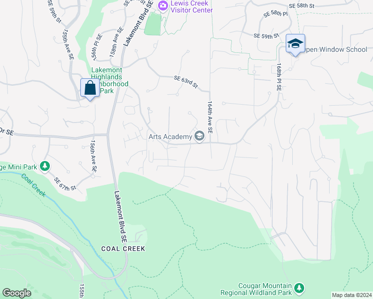 map of restaurants, bars, coffee shops, grocery stores, and more near 6577 163rd Place Southeast in Bellevue