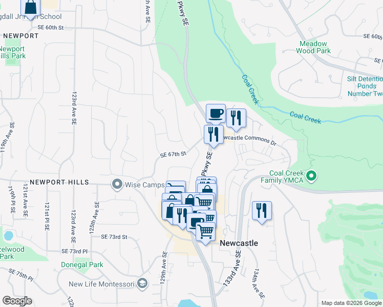 map of restaurants, bars, coffee shops, grocery stores, and more near 12861 Southeast 67th Street in Bellevue