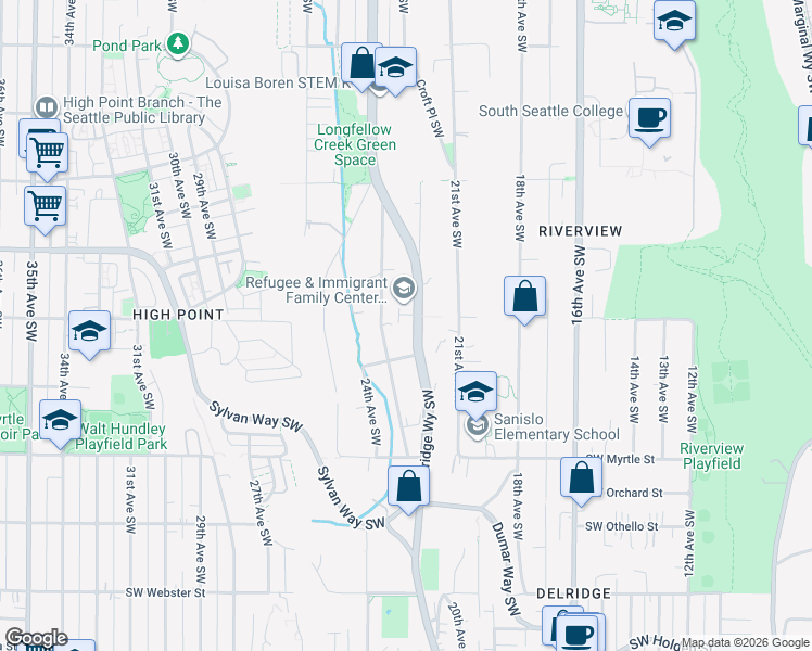 map of restaurants, bars, coffee shops, grocery stores, and more near 6709 21st Avenue Southwest in Seattle