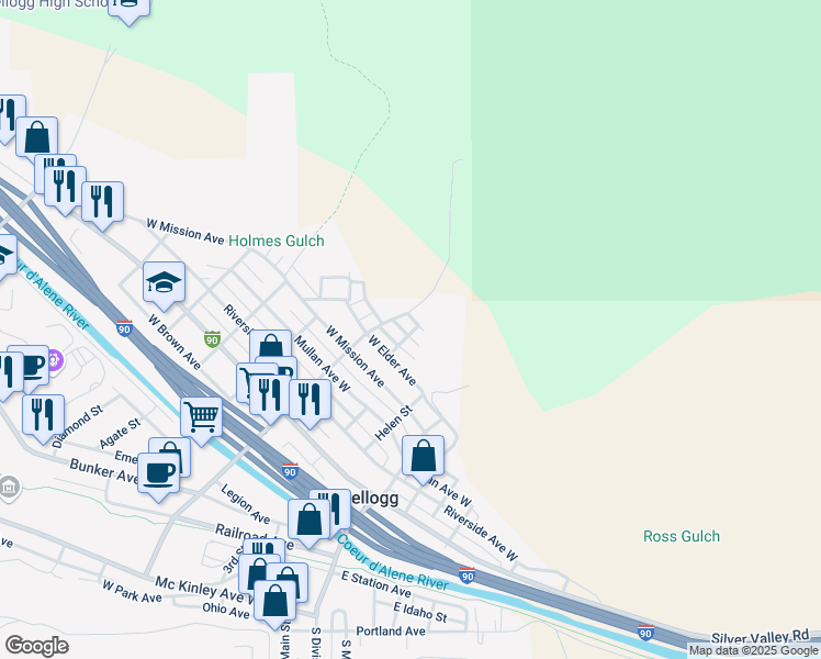map of restaurants, bars, coffee shops, grocery stores, and more near 126 North Avenue in Kellogg