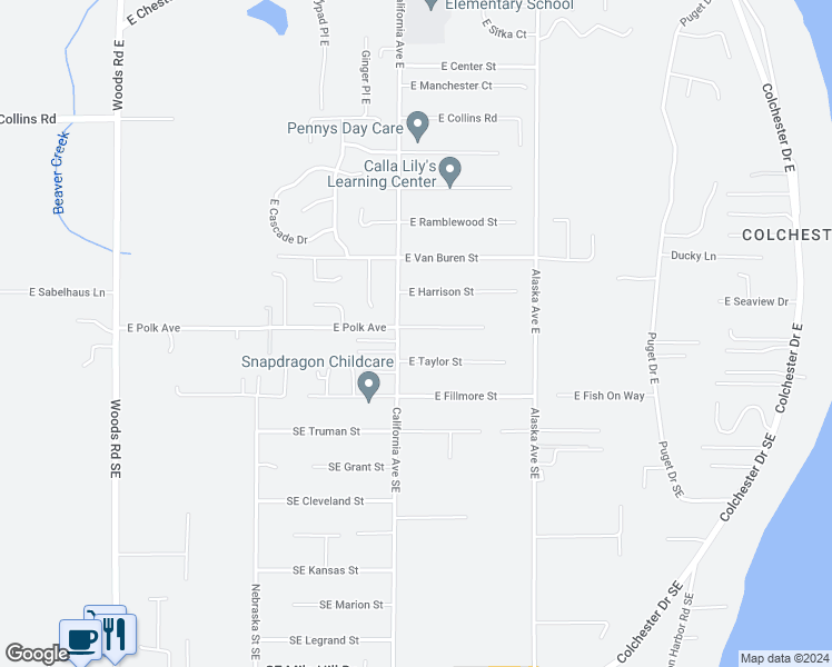 map of restaurants, bars, coffee shops, grocery stores, and more near 7240 East Polk Avenue in Port Orchard