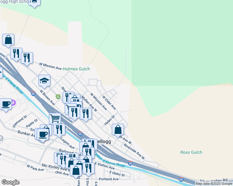 map of restaurants, bars, coffee shops, grocery stores, and more near 126 North Avenue in Kellogg