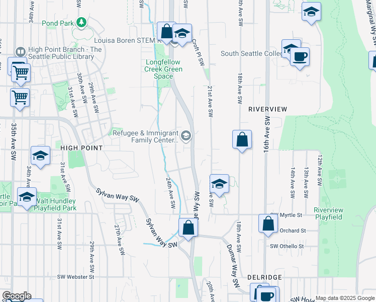 map of restaurants, bars, coffee shops, grocery stores, and more near 6709 21st Avenue Southwest in Seattle