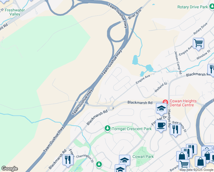 map of restaurants, bars, coffee shops, grocery stores, and more near 37 Willenhall Place in St. John's