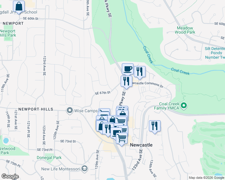 map of restaurants, bars, coffee shops, grocery stores, and more near 12861 Southeast 67th Street in Bellevue