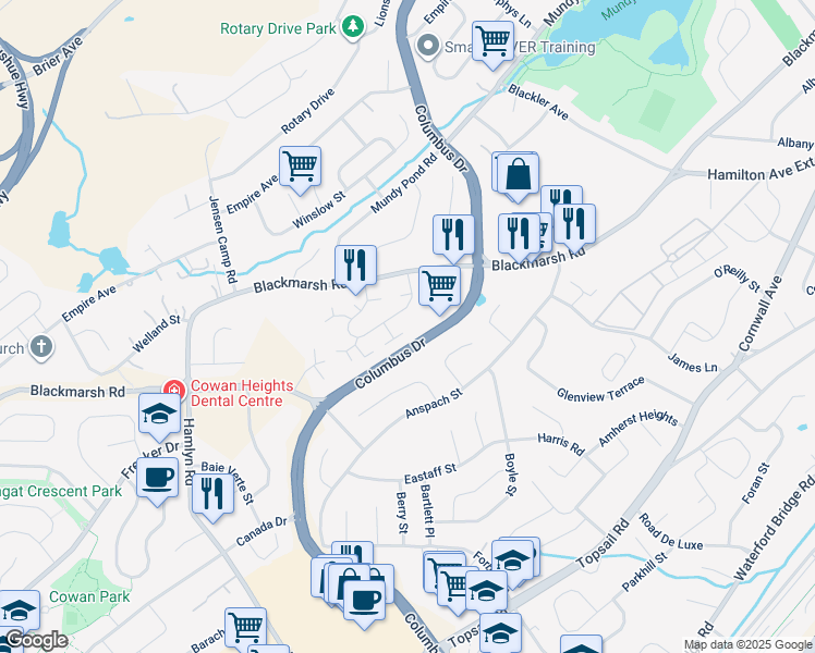 map of restaurants, bars, coffee shops, grocery stores, and more near 21 L'Anse Aux Meadows Crescent in St. John's
