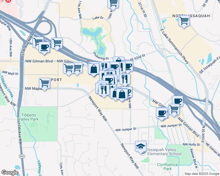 map of restaurants, bars, coffee shops, grocery stores, and more near 755 Northwest Gilman Boulevard in Issaquah
