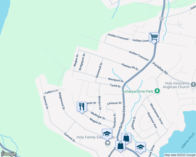 map of restaurants, bars, coffee shops, grocery stores, and more near 39 Westport Drive in Paradise