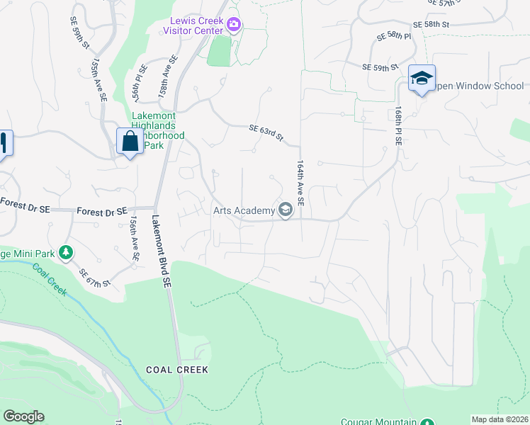map of restaurants, bars, coffee shops, grocery stores, and more near 6577 163rd Place Southeast in Bellevue