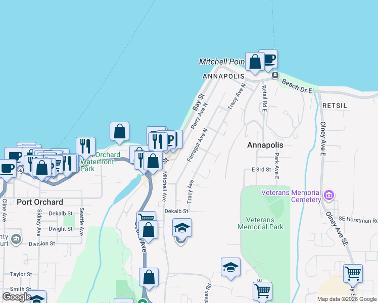 map of restaurants, bars, coffee shops, grocery stores, and more near 305 Perry Avenue North in Port Orchard