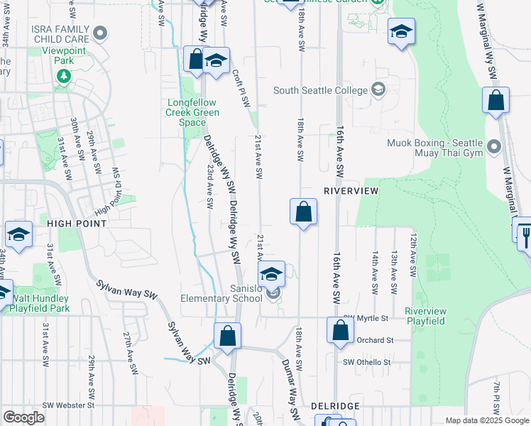 map of restaurants, bars, coffee shops, grocery stores, and more near 6550 21st Avenue Southwest in Seattle