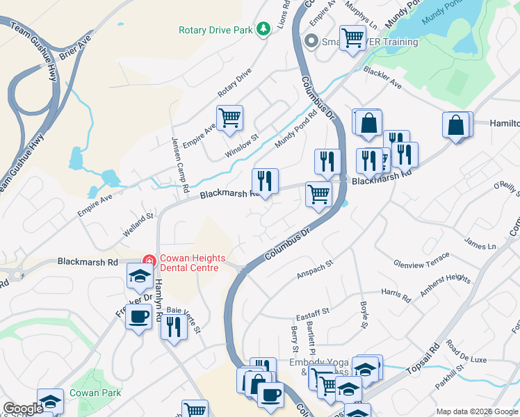 map of restaurants, bars, coffee shops, grocery stores, and more near 7 Madeira Court in St. John's