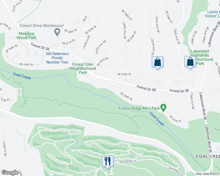 map of restaurants, bars, coffee shops, grocery stores, and more near 14819 Southeast 66th Street in Bellevue
