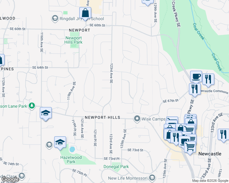 map of restaurants, bars, coffee shops, grocery stores, and more near 6519 125th Avenue Southeast in Bellevue