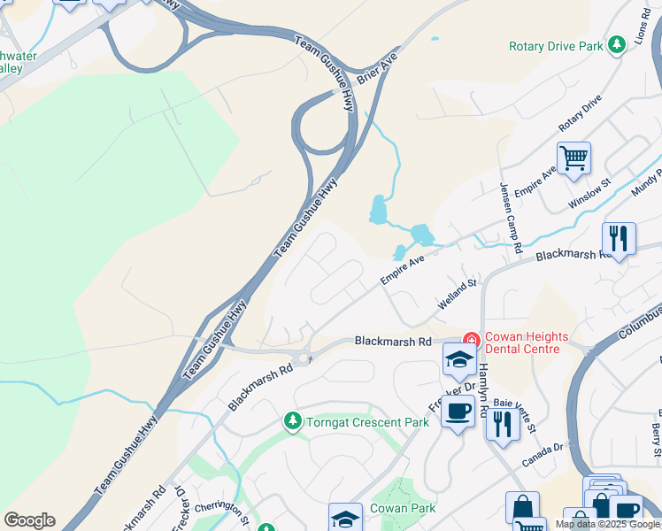 map of restaurants, bars, coffee shops, grocery stores, and more near 4 Willenhall Place in St. John's