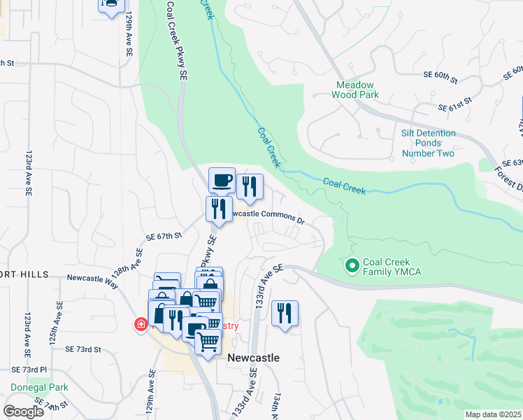 map of restaurants, bars, coffee shops, grocery stores, and more near 13398 Newcastle Commons Drive in Newcastle