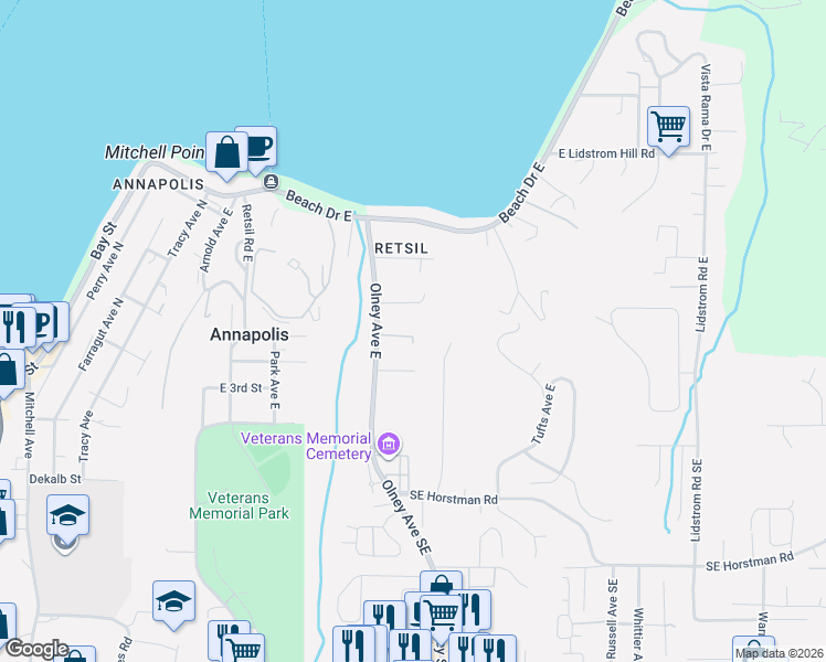 map of restaurants, bars, coffee shops, grocery stores, and more near 3022 East Illinois Street in Port Orchard