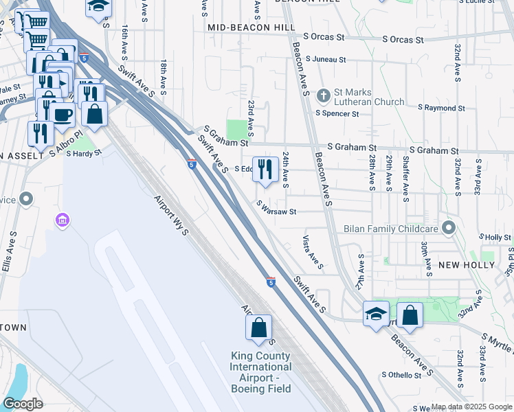 map of restaurants, bars, coffee shops, grocery stores, and more near 6444 23rd Avenue South in Seattle