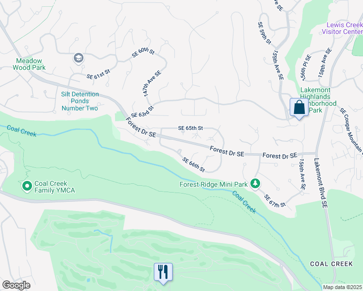 map of restaurants, bars, coffee shops, grocery stores, and more near 14850 Southeast 66th Street in Bellevue