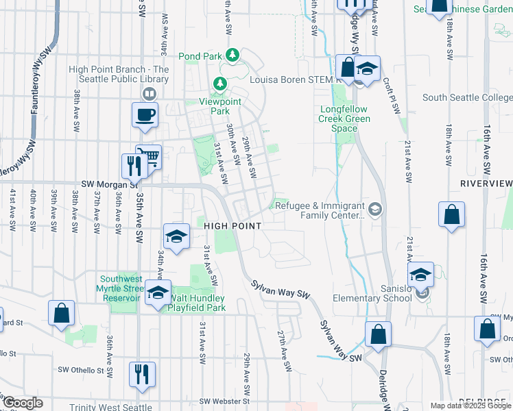 map of restaurants, bars, coffee shops, grocery stores, and more near 6515 29th Avenue Southwest in Seattle