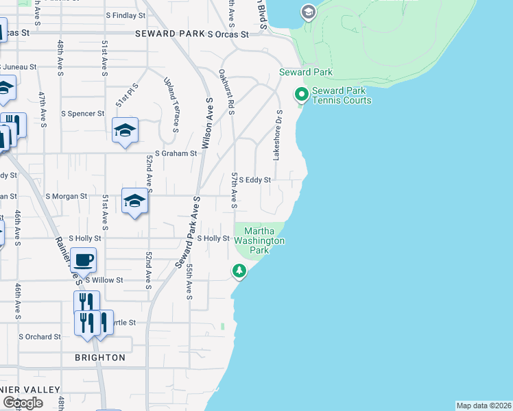 map of restaurants, bars, coffee shops, grocery stores, and more near 6437 Hampton Road in Seattle