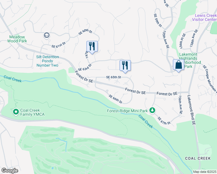 map of restaurants, bars, coffee shops, grocery stores, and more near 14850 Southeast 66th Street in Bellevue