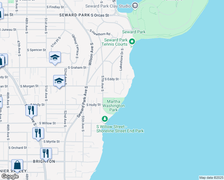 map of restaurants, bars, coffee shops, grocery stores, and more near 6437 Hampton Road in Seattle