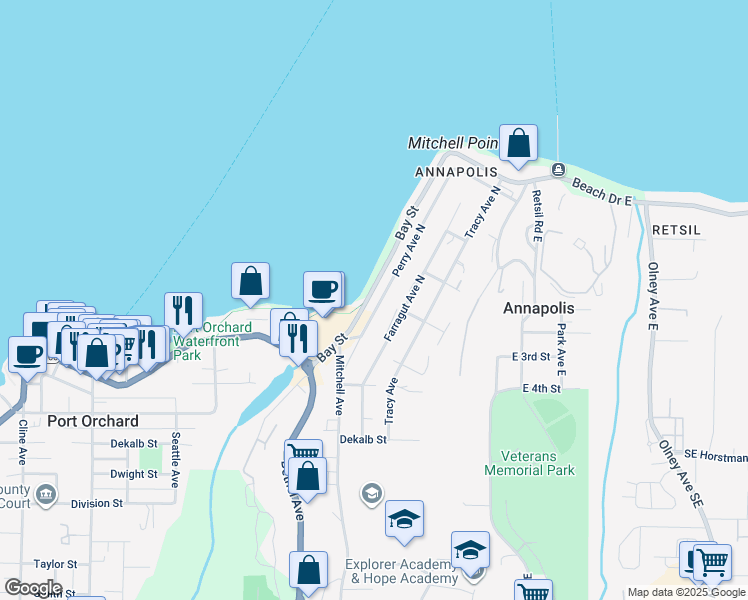 map of restaurants, bars, coffee shops, grocery stores, and more near 305 Perry Avenue North in Port Orchard