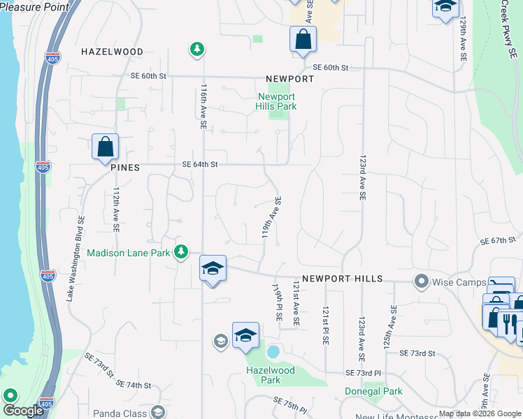 map of restaurants, bars, coffee shops, grocery stores, and more near 11815 Southeast 66th Street in Bellevue