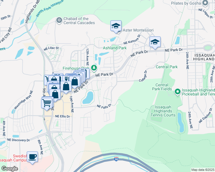 map of restaurants, bars, coffee shops, grocery stores, and more near 1685 14th Place Northeast in Issaquah