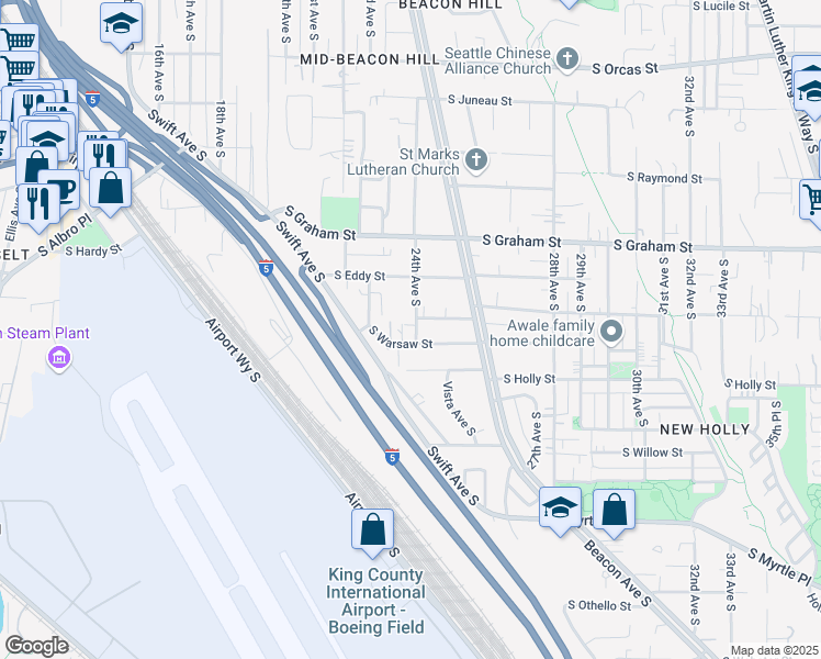 map of restaurants, bars, coffee shops, grocery stores, and more near 6511 24th Avenue South in Seattle