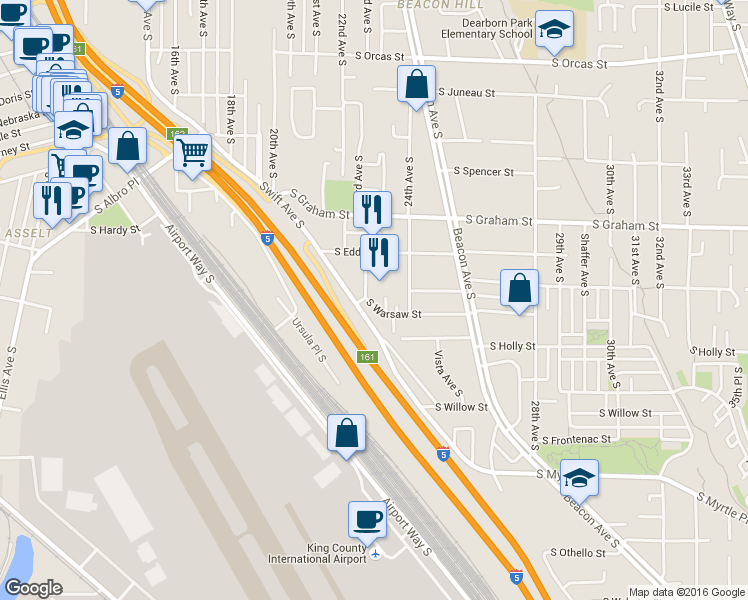 map of restaurants, bars, coffee shops, grocery stores, and more near 6444 23rd Avenue South in Seattle