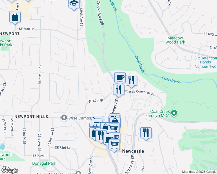 map of restaurants, bars, coffee shops, grocery stores, and more near 6437 131st Avenue Southeast in Bellevue