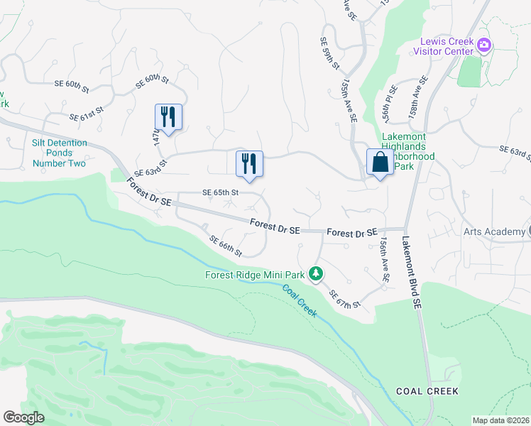 map of restaurants, bars, coffee shops, grocery stores, and more near 6519 152nd Avenue Southeast in Bellevue