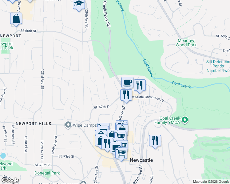 map of restaurants, bars, coffee shops, grocery stores, and more near 6437 131st Avenue Southeast in Bellevue