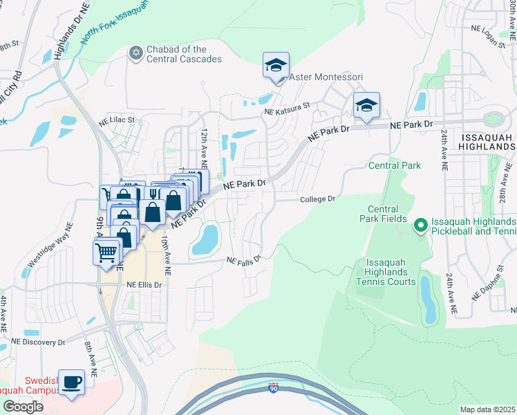 map of restaurants, bars, coffee shops, grocery stores, and more near 1695 14th Place Northeast in Issaquah