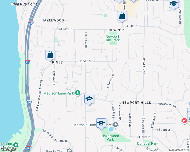 map of restaurants, bars, coffee shops, grocery stores, and more near 6525 117th Place Southeast in Bellevue