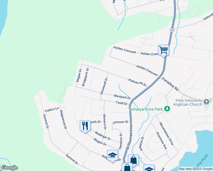 map of restaurants, bars, coffee shops, grocery stores, and more near 11 Stonewall Drive in Paradise