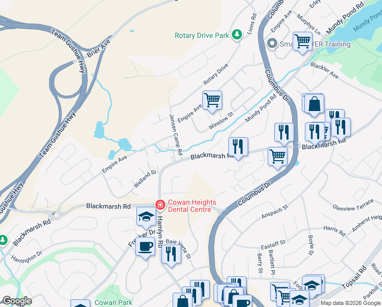 map of restaurants, bars, coffee shops, grocery stores, and more near 374 Blackmarsh Road in St. John's