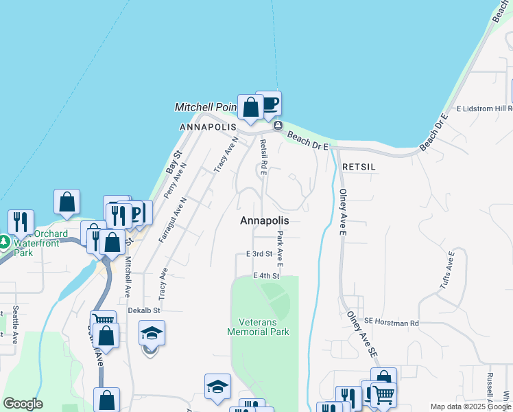 map of restaurants, bars, coffee shops, grocery stores, and more near 1107 Edwards Court East in Port Orchard
