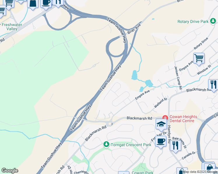 map of restaurants, bars, coffee shops, grocery stores, and more near 36 Willenhall Place in St. John's