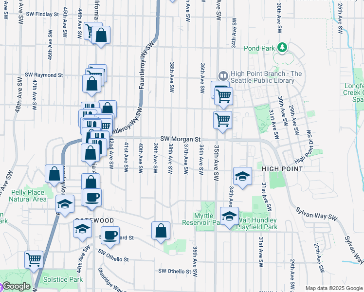 map of restaurants, bars, coffee shops, grocery stores, and more near 6522 37th Avenue Southwest in Seattle